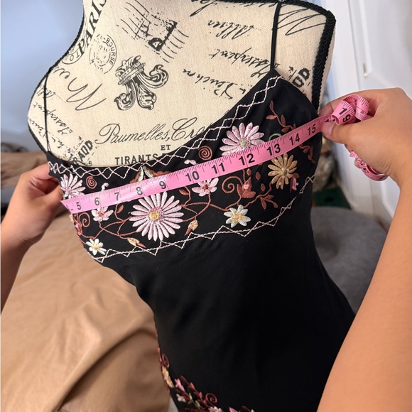 Vintage Betsey Johnson Black Maxi Dress with Floral Embroidery 100% Silk SOLD - Picture 6 of 11
